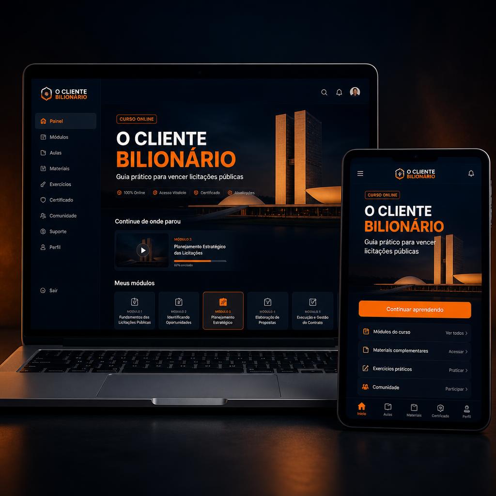 Curso O Cliente Bilionário em notebook e tablet